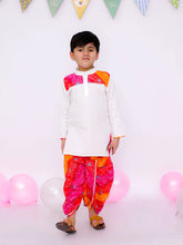 Ethnic Pure Cotton Lehriya Dhoti Kurta Set For Boys - White-BS25DK01WHA